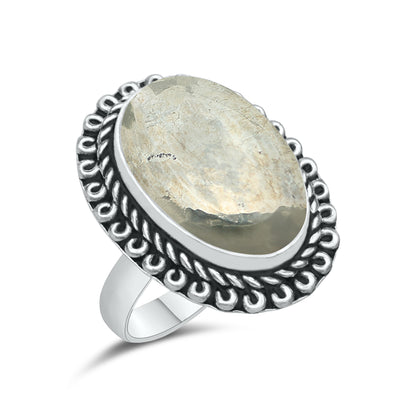 Pyrite Statement Rings | Bezel Set | AAA Quality - Silver Plated Brass