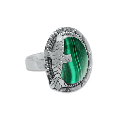Malachite Fish Ring – Oval Cabochon | 925 Sterling Silver | Handmade to Order