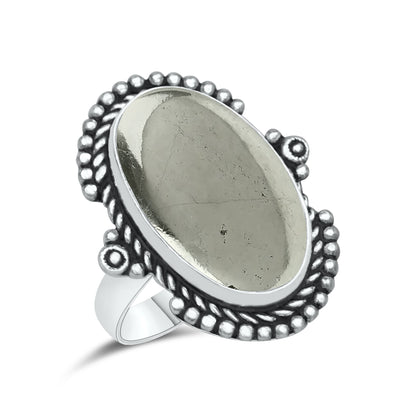 Pyrite Statement Rings | Bezel Set | AAA Quality - Silver Plated Brass