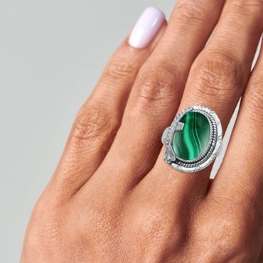 Malachite Fish Ring – Oval Cabochon | 925 Sterling Silver | Handmade to Order