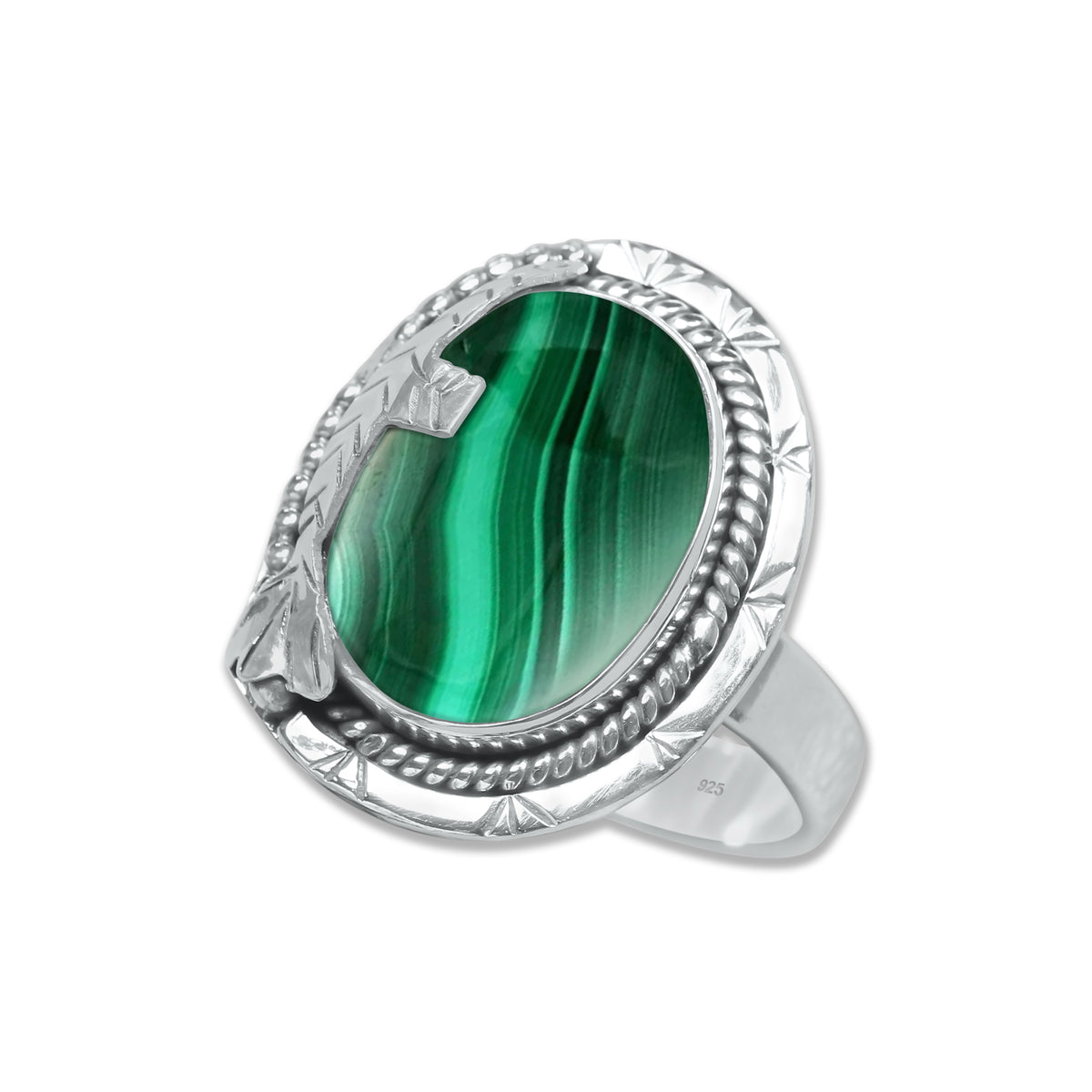 Malachite Fish Ring – Oval Cabochon | 925 Sterling Silver | Handmade to Order