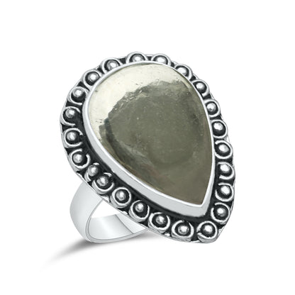 Pyrite Statement Rings | Bezel Set | AAA Quality - Silver Plated Brass