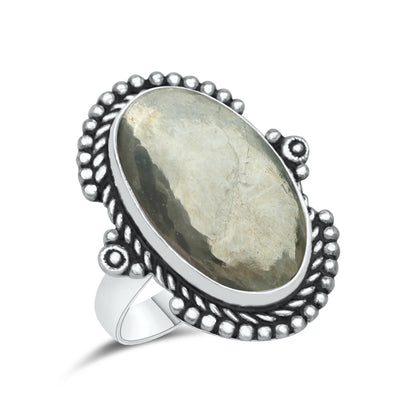 Pyrite Statement Rings | Bezel Set | AAA Quality - Silver Plated Brass