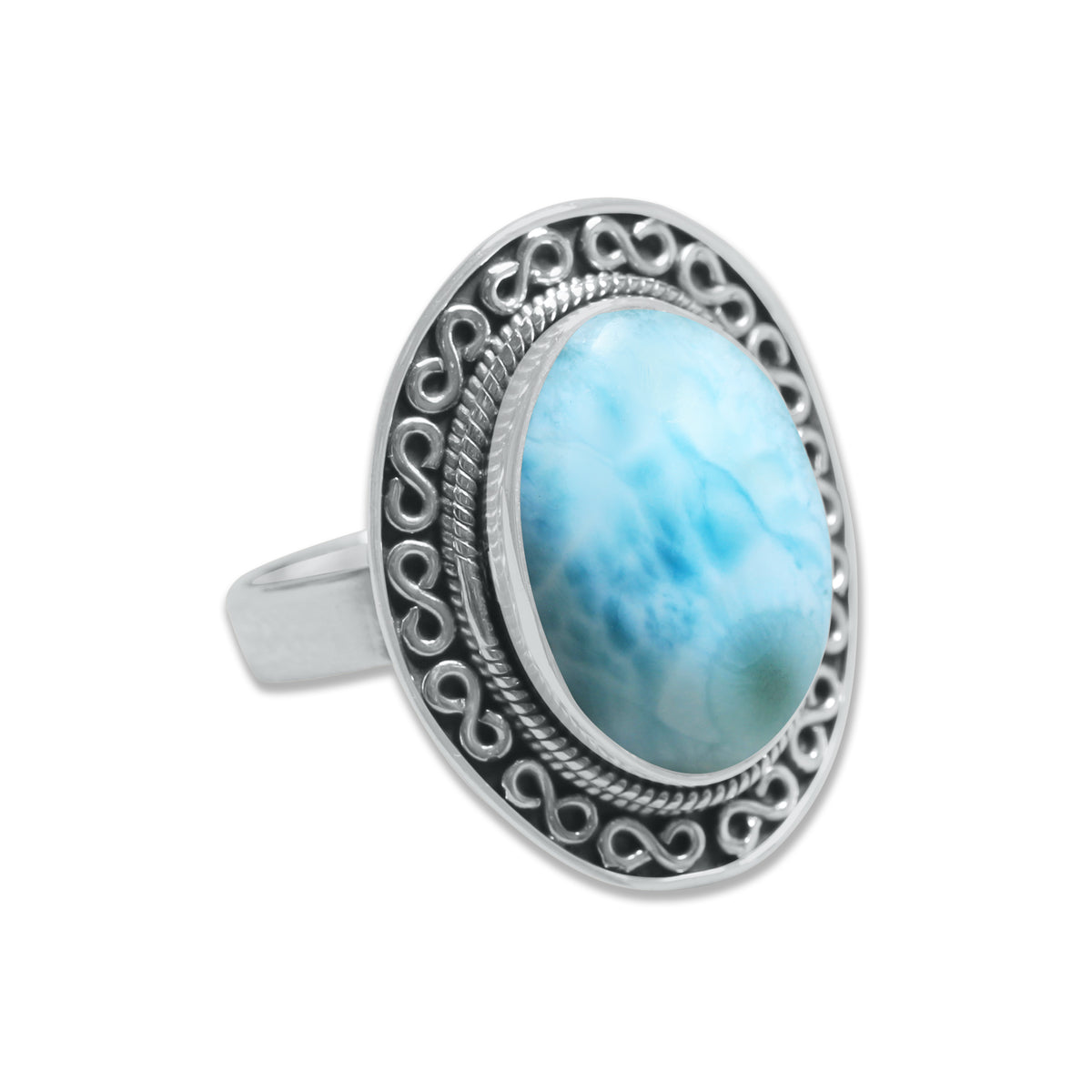 Infinity Larimar Ring - 925 Sterling Silver | Oval 16x12mm | Boho & Chic | Made to Order