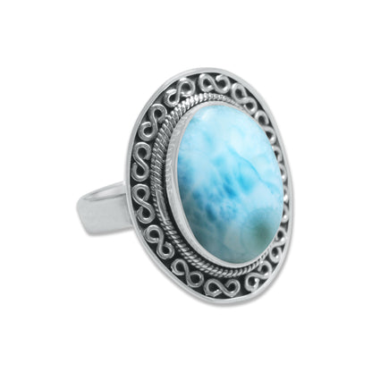 Infinity Larimar Ring - 925 Sterling Silver | Oval 16x12mm | Boho & Chic | Made to Order