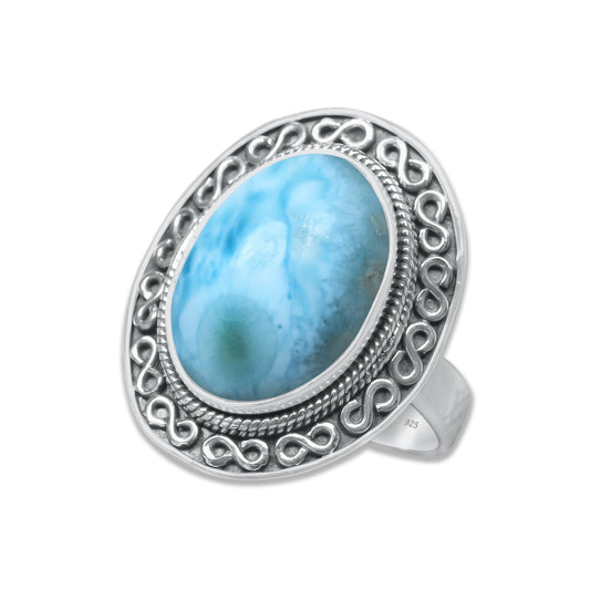 Infinity Larimar Ring - 925 Sterling Silver | Oval 16x12mm | Boho & Chic | Made to Order