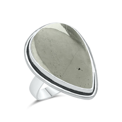 Pyrite Statement Rings | Bezel Set | AAA Quality - Silver Plated Brass