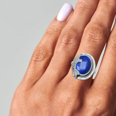 Lapis Lazuli Fish Ring – Oval Cabochon | 925 Sterling Silver | Handmade to Order