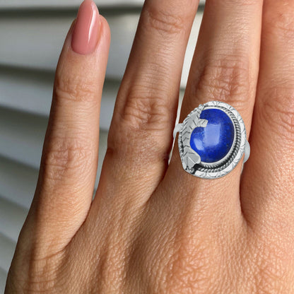 Lapis Lazuli Fish Ring – Oval Cabochon | 925 Sterling Silver | Handmade to Order