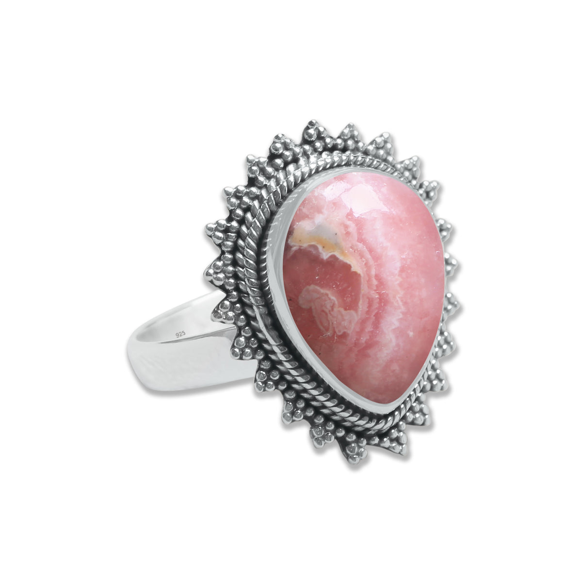 Rhodochrosite Ring - Teardrop Cabochon | 925 Sterling Silver | Handmade to Order