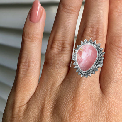 Rhodochrosite Ring - Teardrop Cabochon | 925 Sterling Silver | Handmade to Order