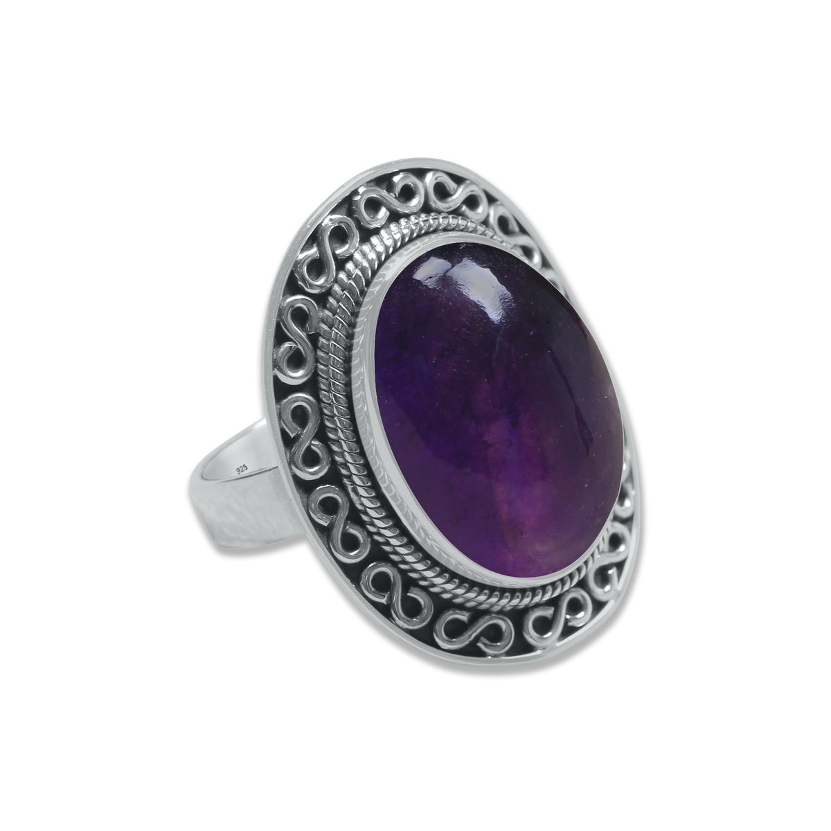 925 Silver Amethyst Oval Ring with Infinity Bezel – Handmade Gemstone Statement | Made to Order