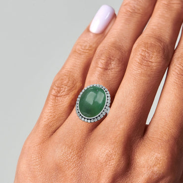 Nephrite Jade Oval Ring – Textured Bezel | 925 Sterling Silver | Handmade to Order