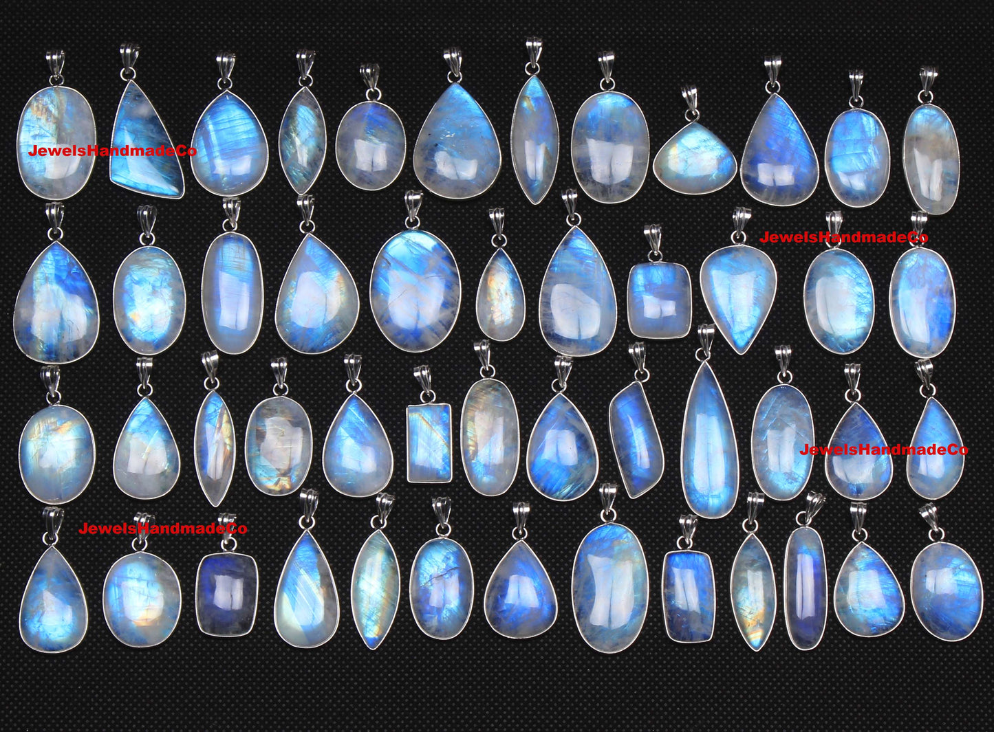Pendentifs AAA Simple Works en pierre de lune arc-en-ciel - Faits à la main, en laiton plaqué argent, vente en gros