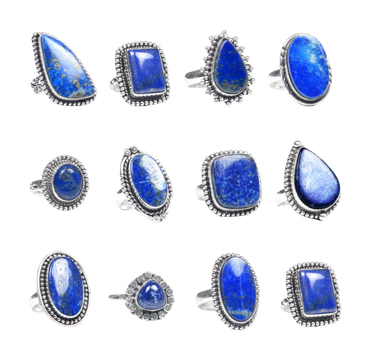Bagues en lapis-lazuli pour femme – Laiton plaqué argent, fait main, vente en gros