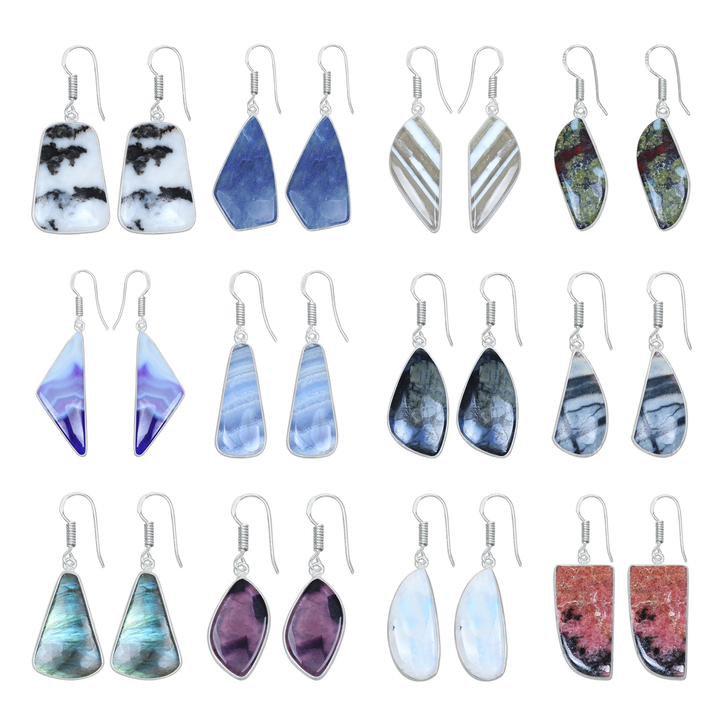 Boucles d'oreilles en cristal pour femmes - Plaqué argent, minimalistes, assorties et en gros