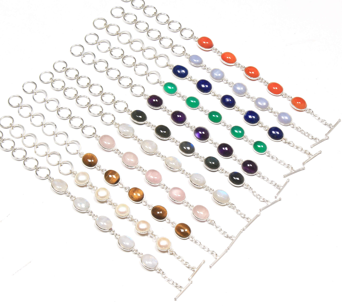 Lot de bracelets en chaîne Bazel faits à la main en cristal assortis pour femmes, bracelets plaqués argent multicolores en gros