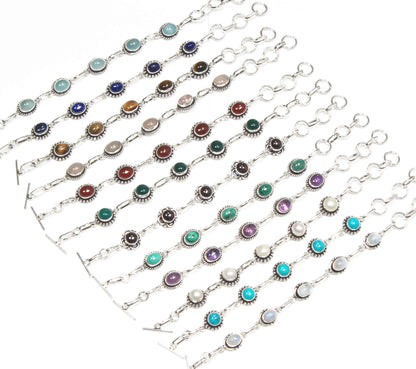 Bracelets en chaîne faits à la main en pierres précieuses multicolores naturelles pour femmes Lot de gros bracelets en cristal plaqué argent assortis