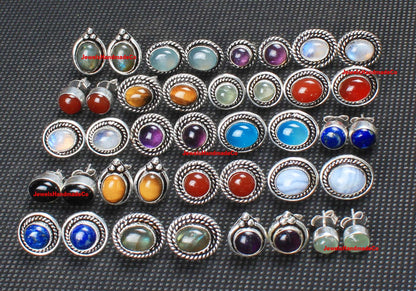 Assorted Crystal Stud Earrings – Silver-Plated, Handmade, Multi-Color | Wholesale