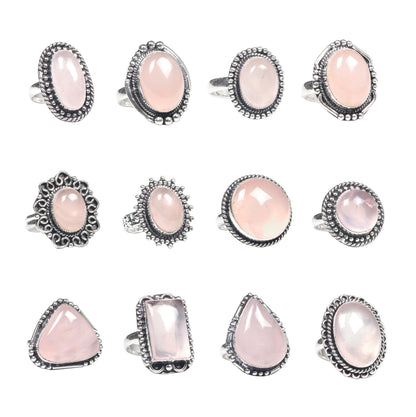 Handmade Rose Quartz Rings for Women – Silver-Plated Brass Jewelry for Love and Healing