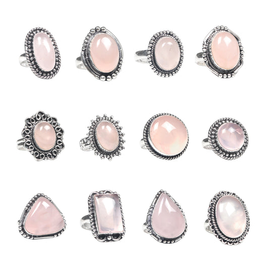 Handmade Rose Quartz Rings for Women – Silver-Plated Brass Jewelry for Love and Healing