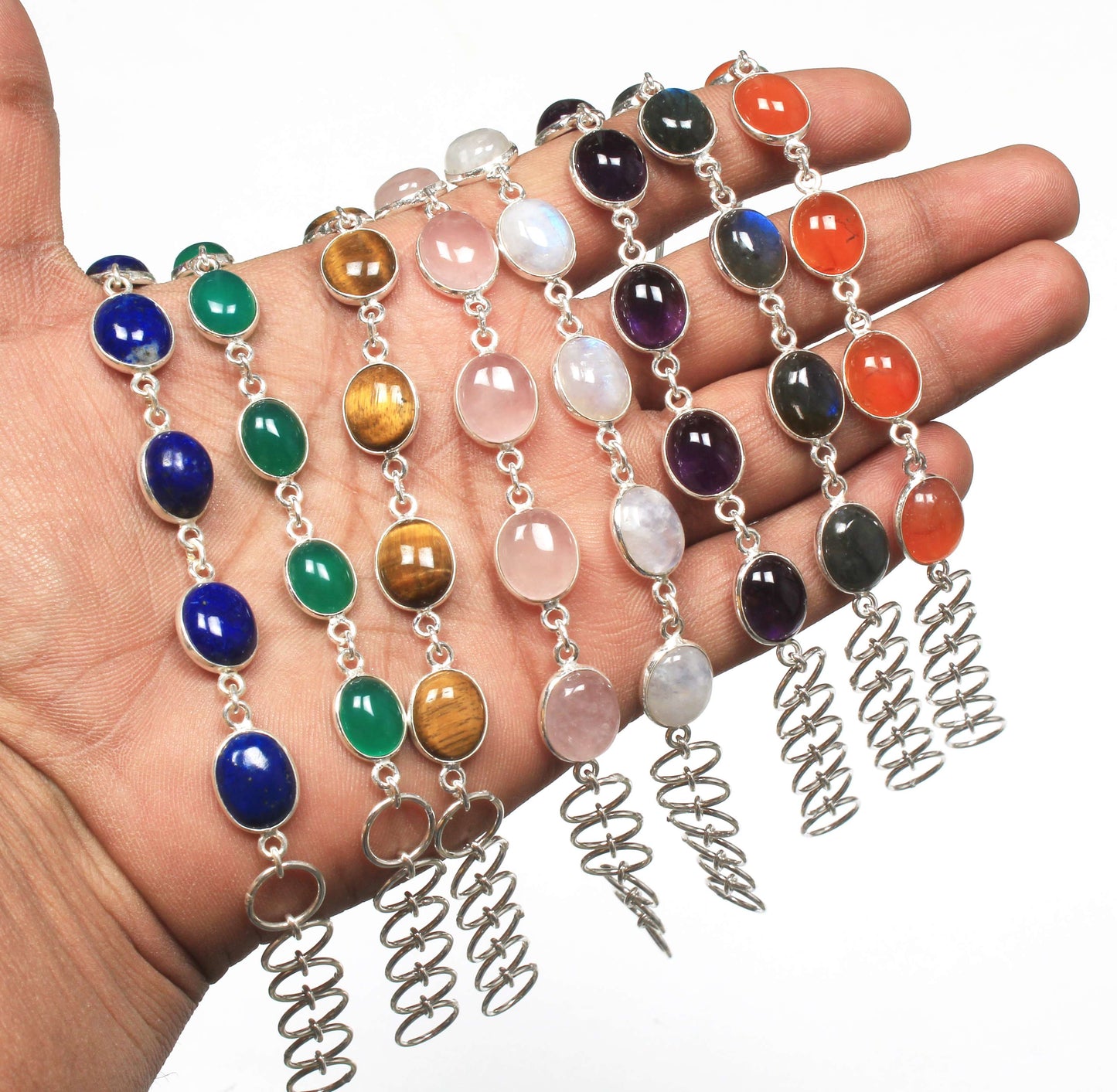 Lot de bracelets en chaîne Bazel faits à la main en cristal assortis pour femmes, bracelets plaqués argent multicolores en gros
