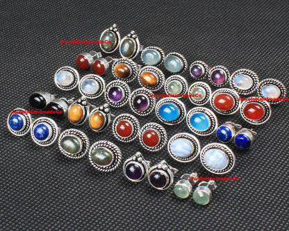 Assorted Crystal Stud Earrings – Silver-Plated, Handmade, Multi-Color | Wholesale