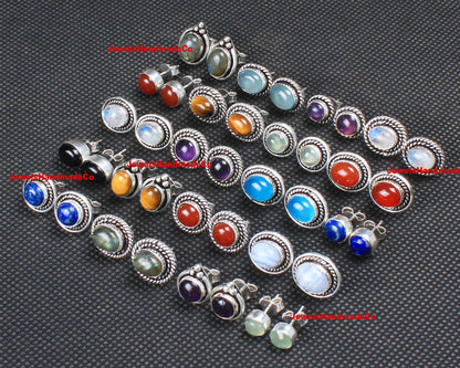 Assorted Crystal Stud Earrings – Silver-Plated, Handmade, Multi-Color | Wholesale