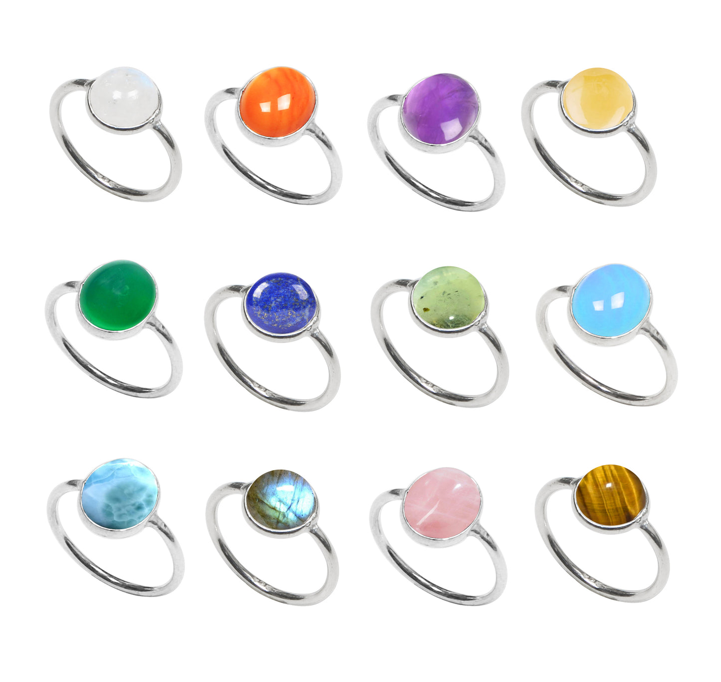 Bagues empilables délicates avec lunette – Minimalistes, pierres précieuses naturelles, assorties et en gros