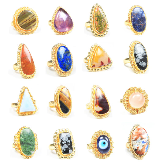 Bagues en cristal assorties - Plaqué or, motifs et cristaux assortis, vente en gros