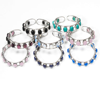 9-Stone Gemstone Cuff Bracelets – Silver-Plated, Handmade, Adjustable | Wholesale