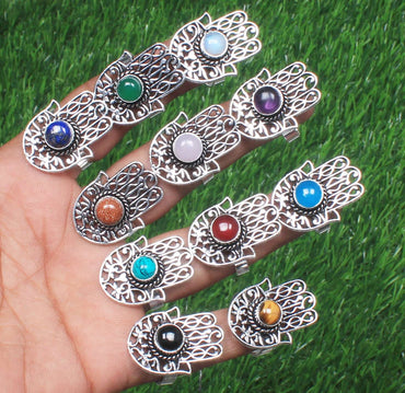 Natural Assorted Gemstone Humsa Rings For Women Multi Color Crystal Handmade Wholesale Rings For Bulk Sale