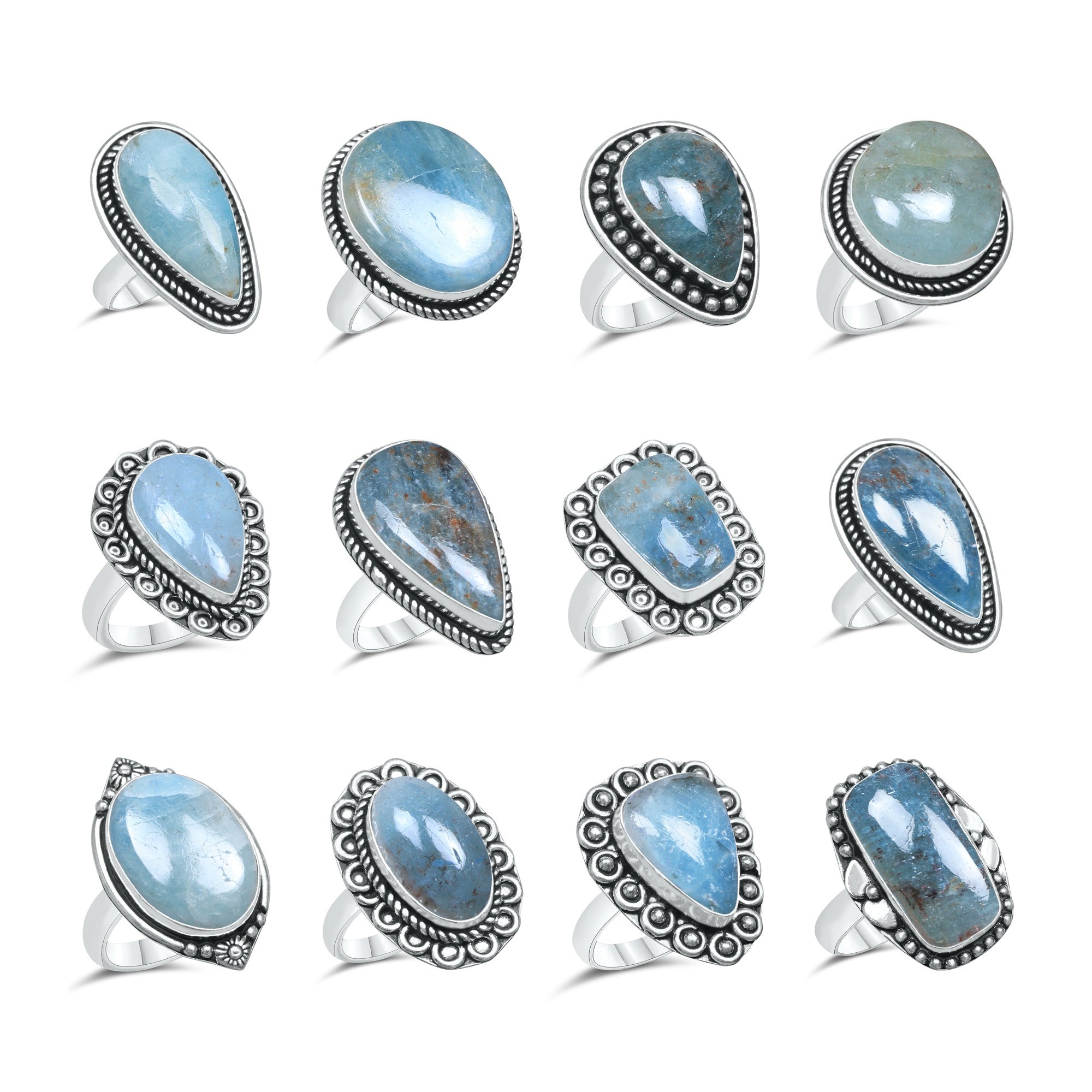 Wholesale handmade aquamarine rings silver plated brass assorted blue gemstone designs