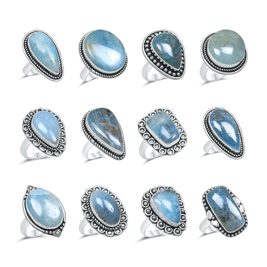 Wholesale handmade aquamarine rings silver plated brass assorted blue gemstone designs