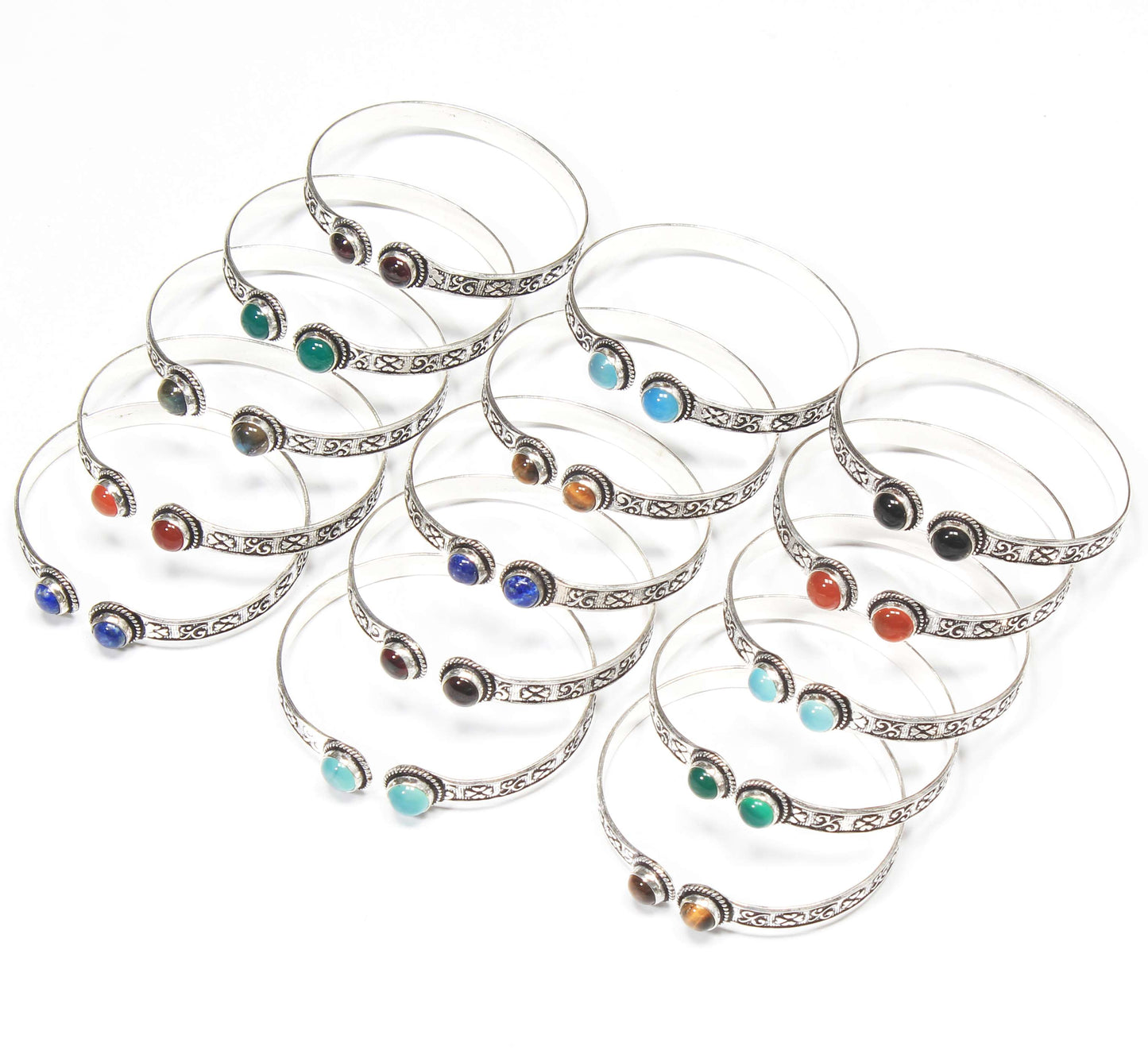 Bracelets à deux pierres - Plaqué argent, assortis, réglables, design chic fait main