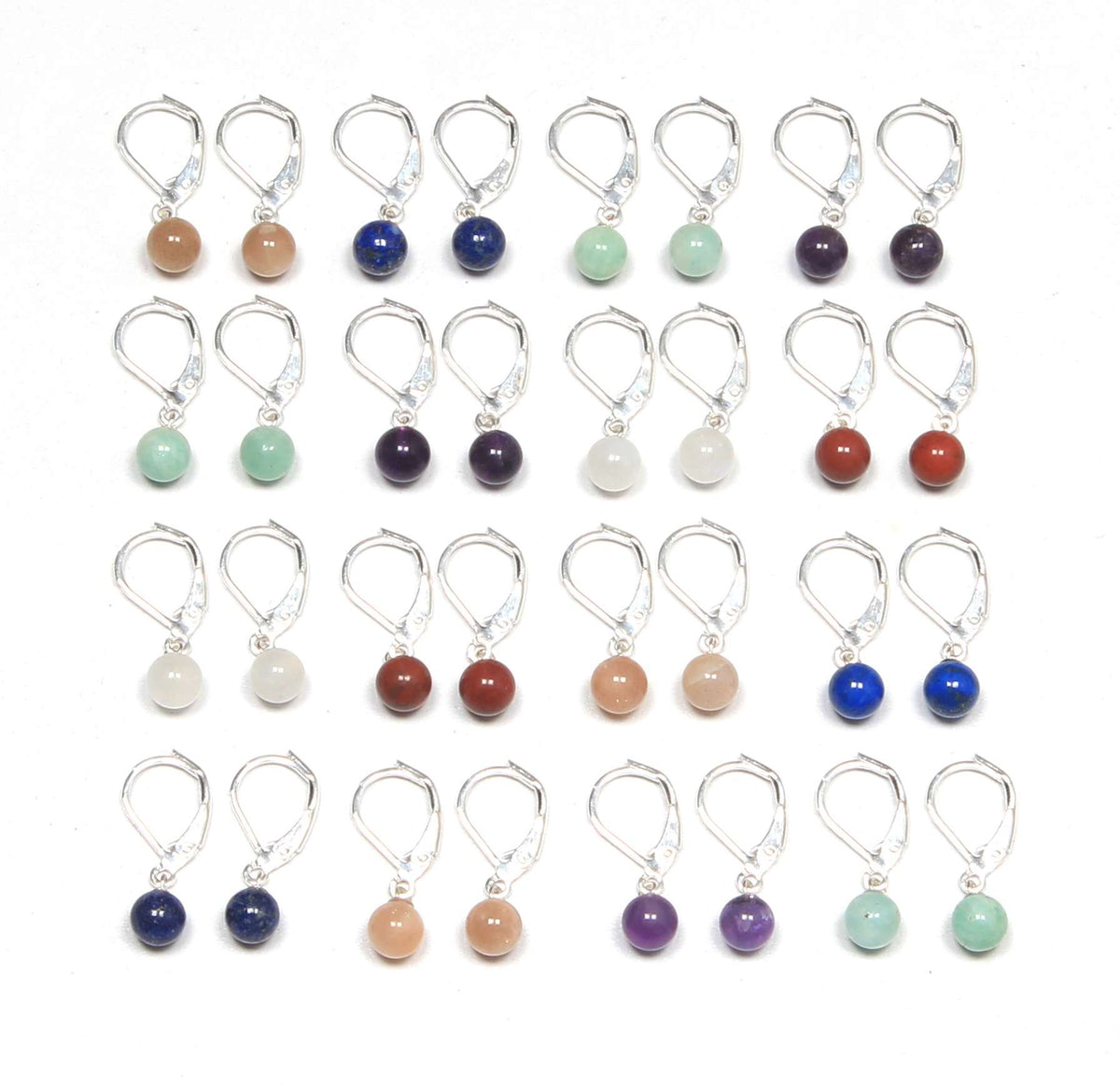 Assorted Gemstone Bead Earrings – Silver-Plated, Handmade, 6mm | Wholesale