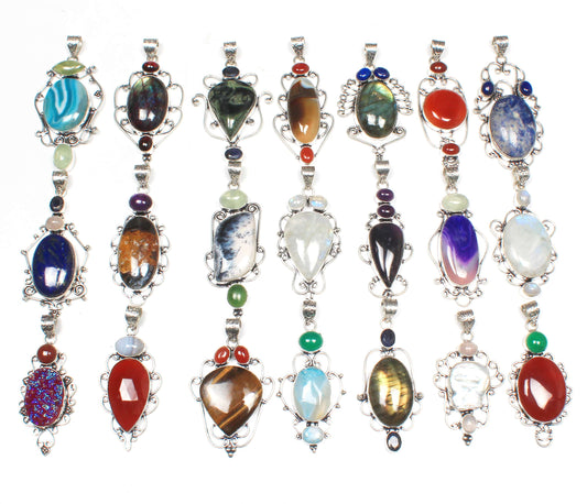 Natural Multi Color Gemstone Double Stone Pendants Necklace For Women Assorted Crystal Handmade Wholesale Pendants For Bulk Sale
