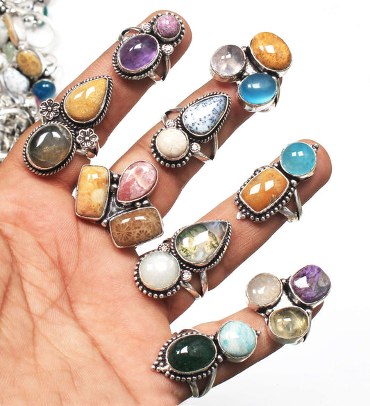 Wunderschöne natürliche verschiedene Multi-Edelstein-Ringe für Frauen Multi Color Crystal Handmade Wholesale Ringe für Massenverkauf