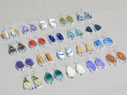Boucles d'oreilles à crochet en pierres précieuses naturelles assorties, lot de gros boucles d'oreilles multi-cristal faites à la main pour femmes