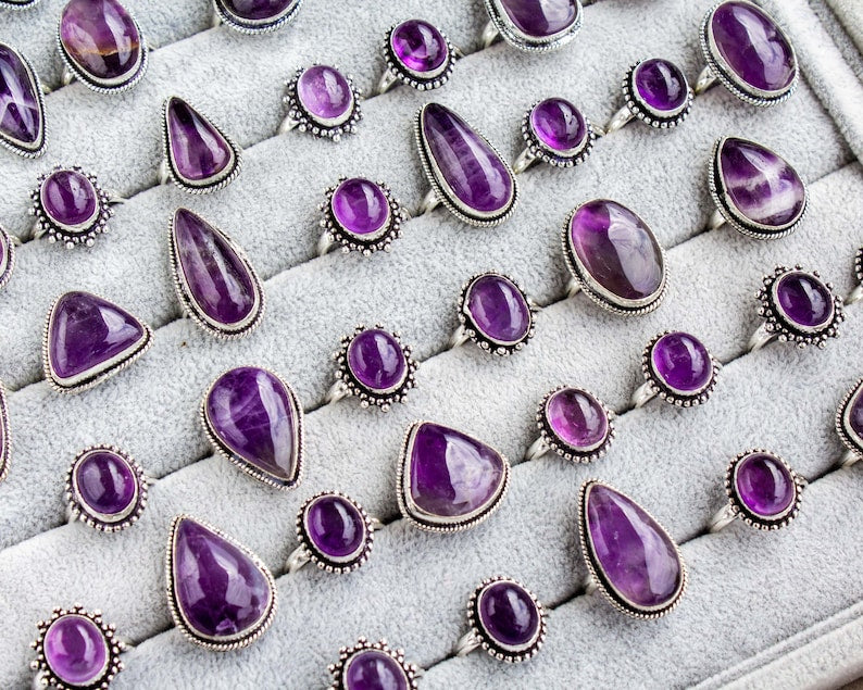 Amethyst Rings for Women – Silver-Plated Brass Jewelry, Handmade, Wholesale Prices