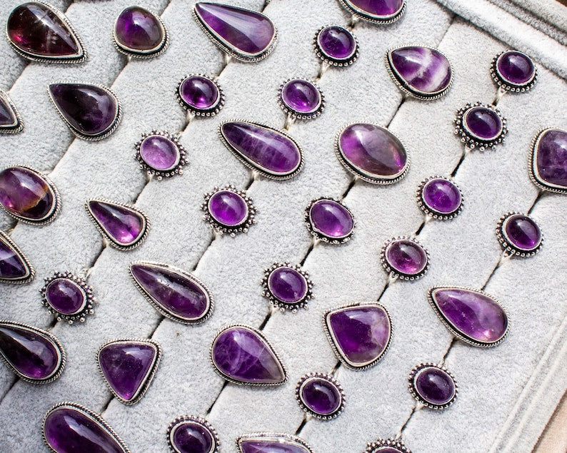 Amethyst Rings for Women – Silver-Plated Brass Jewelry, Handmade, Wholesale Prices