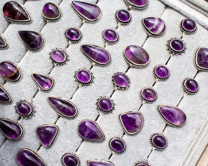 Amethyst Rings for Women – Silver-Plated Brass Jewelry, Handmade, Wholesale Prices