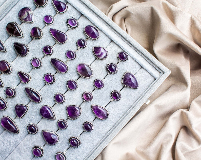 Amethyst Rings for Women – Silver-Plated Brass Jewelry, Handmade, Wholesale Prices