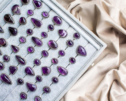 Amethyst Rings for Women – Silver-Plated Brass Jewelry, Handmade, Wholesale Prices