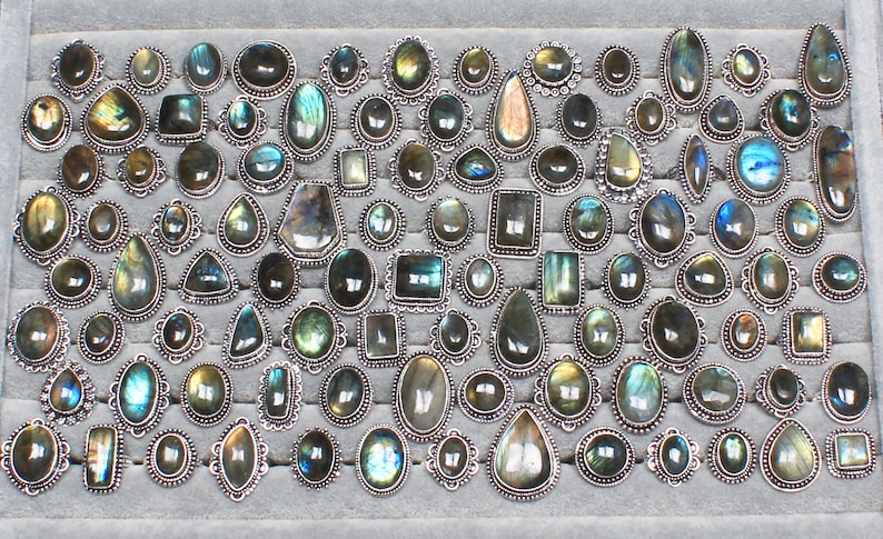 Bagues en cristal de labradorite pour femmes – Bagues tendance, style bohème, vente en gros