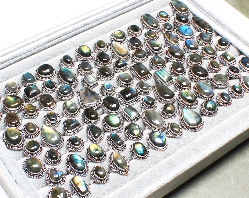 Bagues en cristal de labradorite pour femmes – Bagues tendance, style bohème, vente en gros