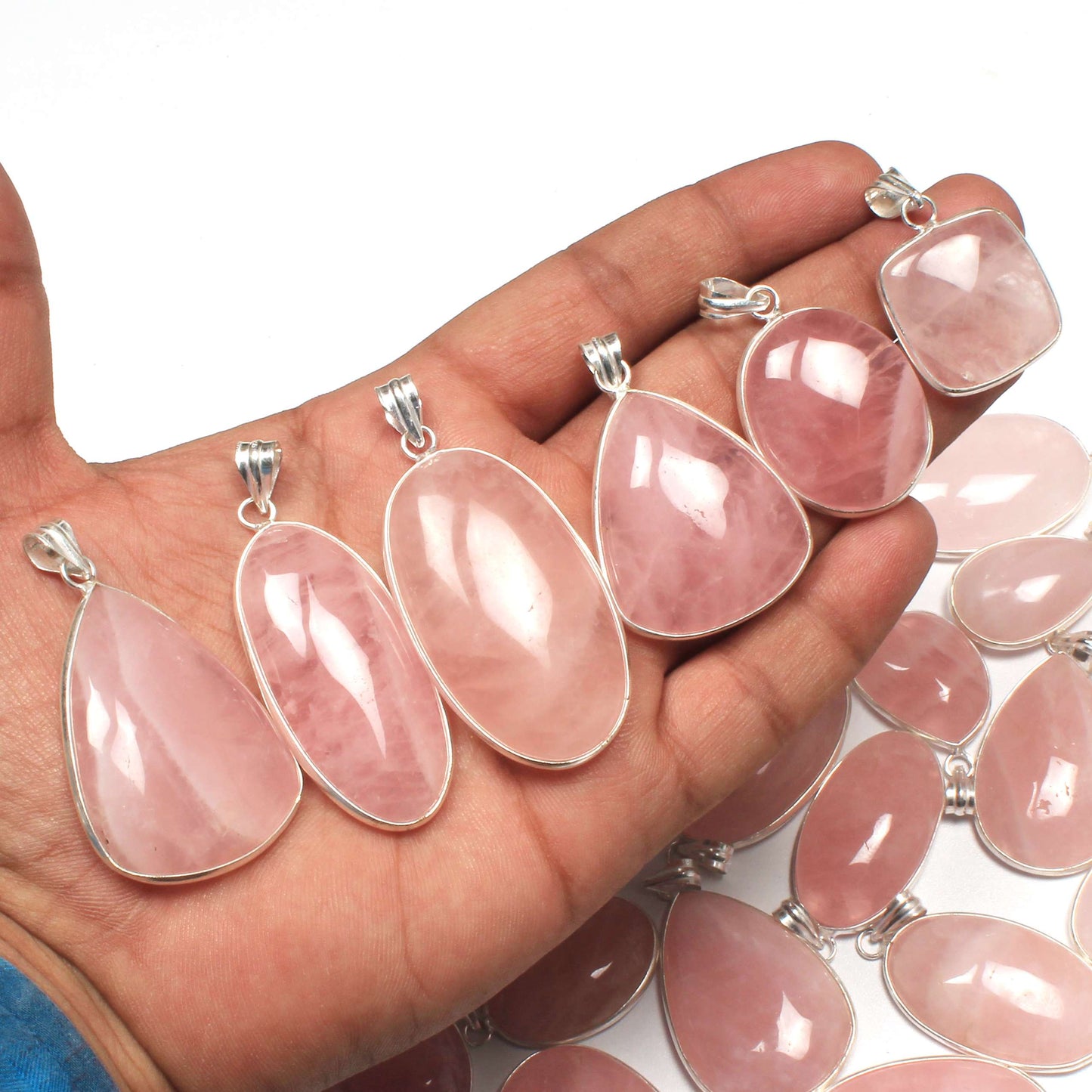 Rose Quartz Minimalist Pendants -  Handmade, Silver-Plated Brass, Wholesale