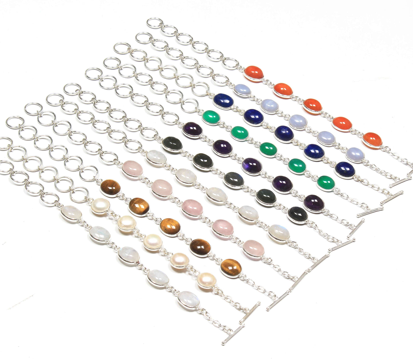 Lot de bracelets en chaîne Bazel faits à la main en cristal assortis pour femmes, bracelets plaqués argent multicolores en gros