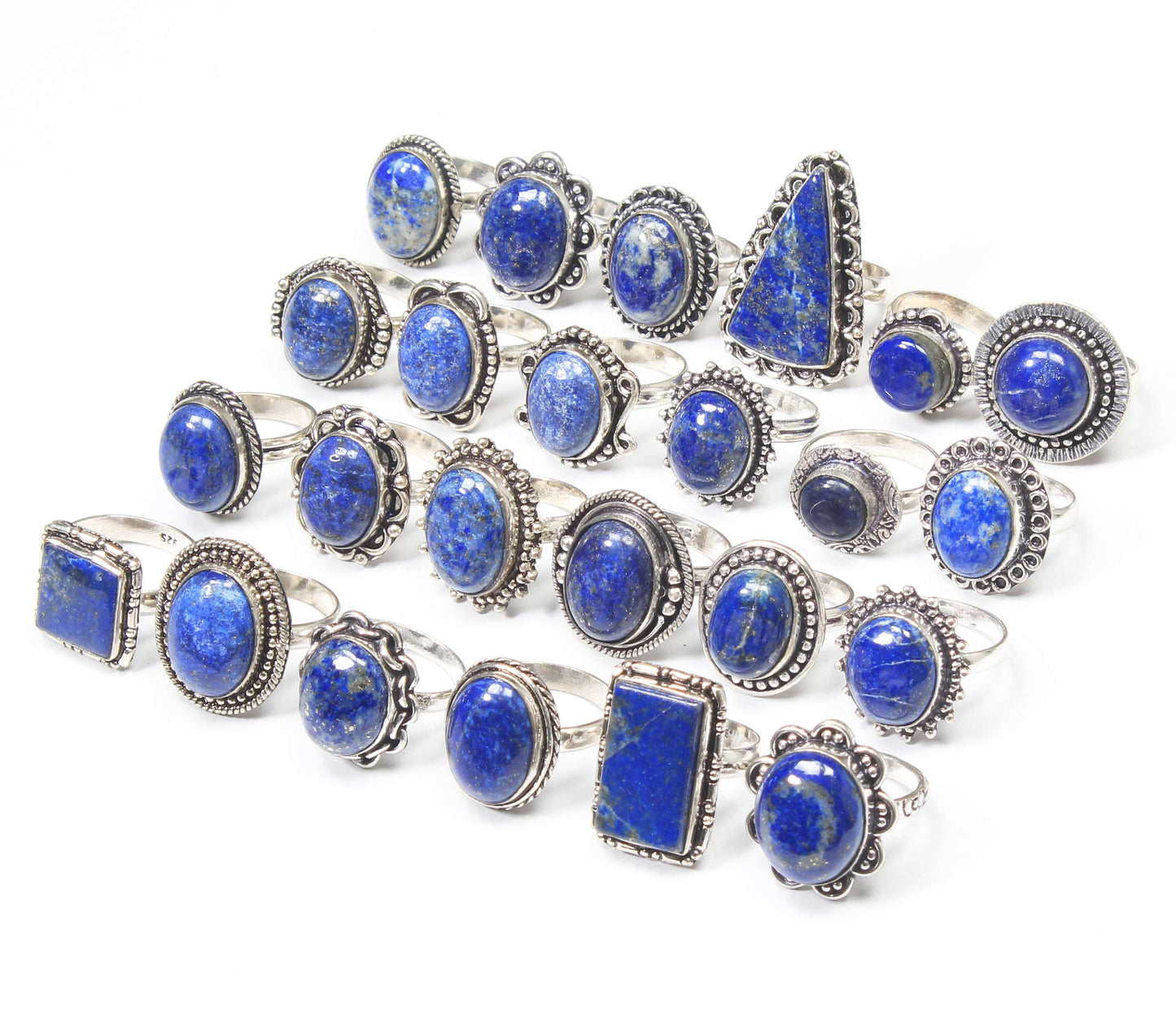 Bagues en lapis-lazuli pour femme – Laiton plaqué argent, fait main, vente en gros