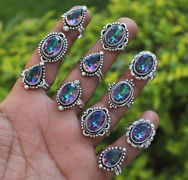 Mystic Topaz Rings For Women Rainbow Mystic Topaz Crystal Handmade Rings Jewelry